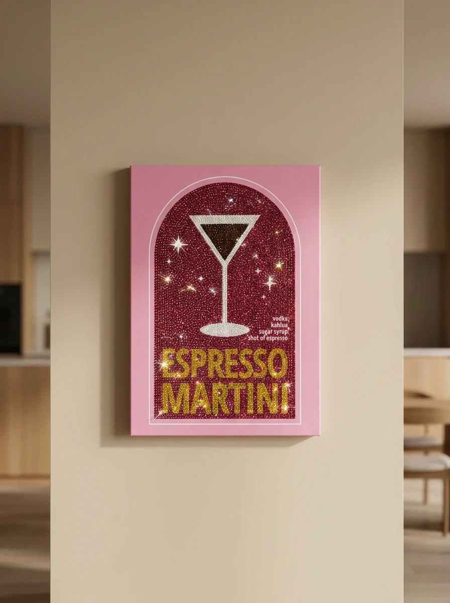 Готовая стразовая картина Espresso Martini крупным планом